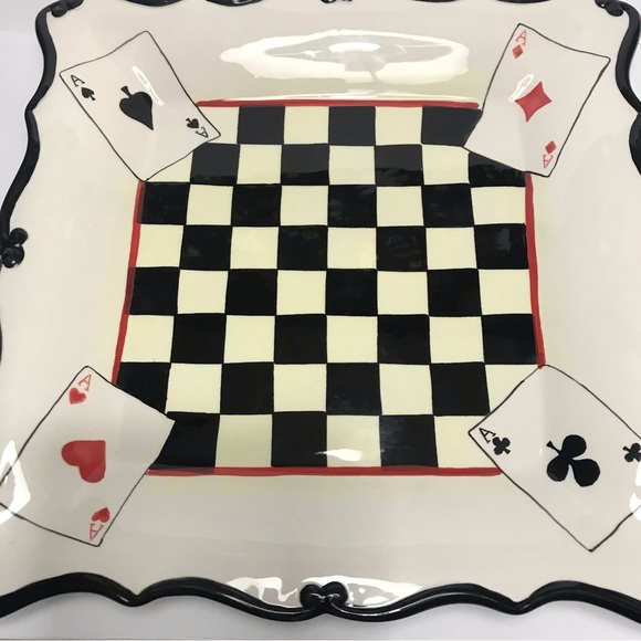 Young's Heartfelt Kitchen Creations Ceramic 11.5” Plate Chess board Cards Black - Picture 2 of 13